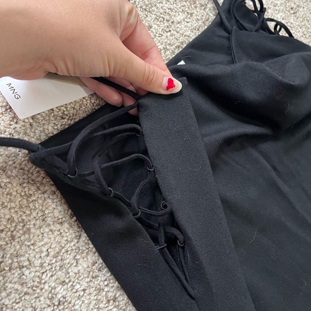 Black Midi Slip Dress with Side Lace-Up Detail - Picture 5 of 7